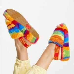 UGG Women's Fluff Yeah Faux Sheepskin‎ Slingback Open Toe Slippers Size 12